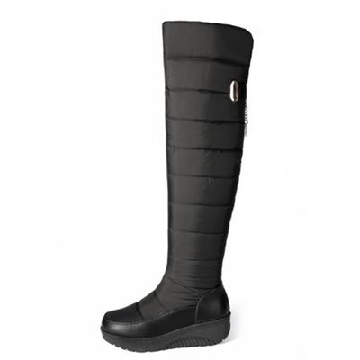 Зимняя обувь из микрофибры, пухового волокна, брезента, каблуки среднего размера, размер 44, танкетка, зимние ботинки большого размера, сохраняющие тепло, выше колена