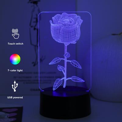3D ночник-иллюзия розы, питание от USB, идеальный подарок на день рождения и праздник, ночник для украшения спальни и рабочего стола