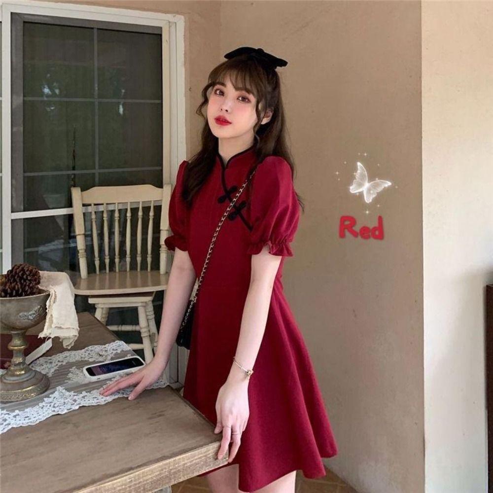 Short Skirt Cheongsam Chinese Knot Button Traditional Chinese Clothing Women Chi-pao  Summer