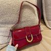 Retro Patent Leather Shoulder Bag For Women Luxury Flap Crossbody Bag Solid Color Underarm Bag