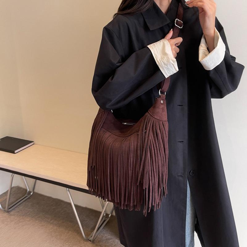 Tassel Design Women's Hobo Bag Fashion Trend Handbag Suede Shoulder Crossbody Shopping Tote Vintage Commuter Bags