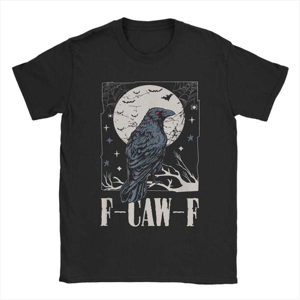 Crow F-Caw-F Funny Black Bird Moon Christmas Santa Hat T-Shirt for Men Crew Neck T Shirts  Short Sleeve Tee Shirt Clothing