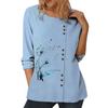 Women's Blue Casual Top with Stylish Personality Prints, Round Neck, Long Sleeves, and Button Accents In Sizes S-5XL