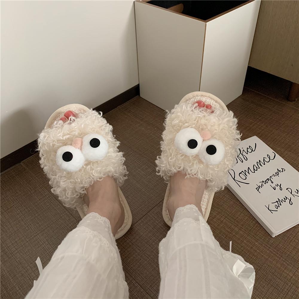 Cute Cartoon Fluffy Fur Slippers Slides Women 'S Autumn And Winter Funny Home Cotton Slippers Shoes Home Indoor Slippers
