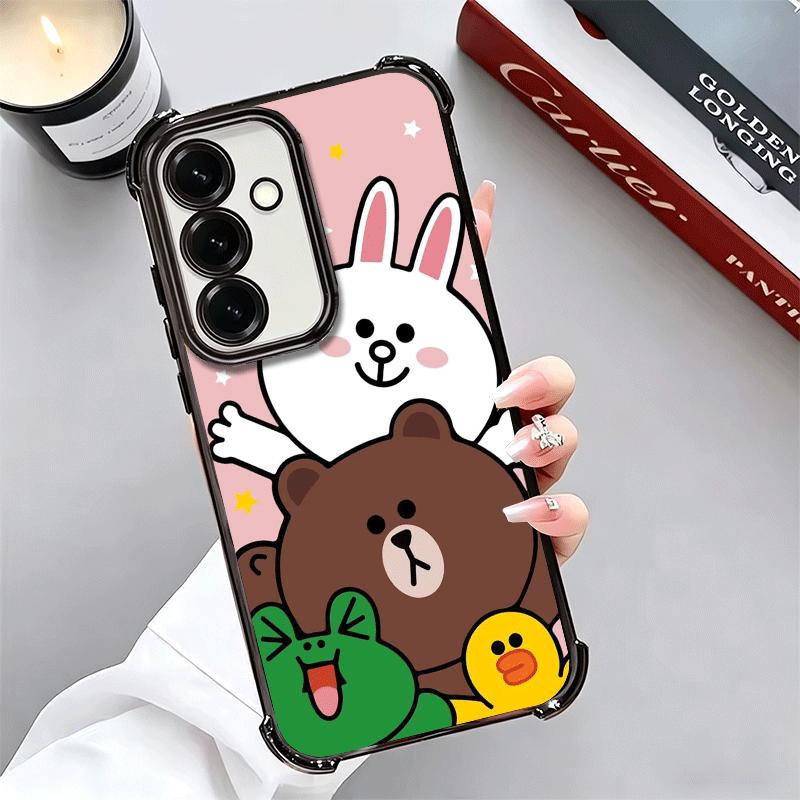 Cartoon Bear B-Browns C-Conys Plating Phone Case For Samsung A17 A07 A37 A57 A16 A56 A15 A55 A14 A54 A13 A53 A26 A36 A25 A35 A24