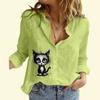 Женская мода хлопок льняная рубашка повседневная тонкая с длинными рукавами женская кошачья блузка на пуговицах