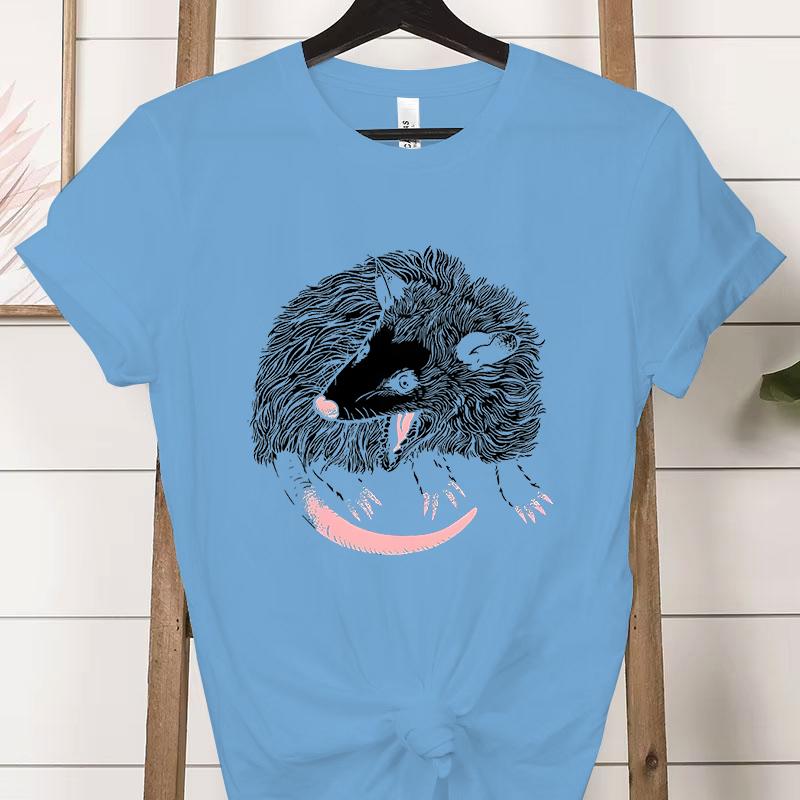 Opossum Lover Short Sleeve T-shirt Crew Neck Angry Possum Graphic T Shirts Women Funny Retro Opossum Street Cats Classic Tops
