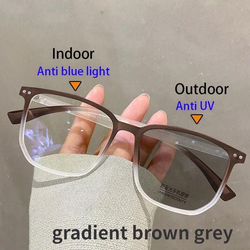 Модные фотохромные очки для близорукости, мужские и женские квадратные очки с анти-синим светом, очки по рецепту, сверхлегкие очки в стиле ретро