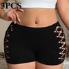 3PCS Sexy Side Hollowed-out Boxer Briefs Women Solid Color Seamless Underwear Simple Safety Pants  Mid-waist Comfortable Panties