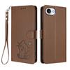 For iPhone 16e Wallet Case with Wrist Strap Love Cat Pattern Imprint Leather Phone Cover