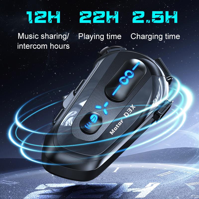 600M Intercom Bluetooth 5.3 EDR Helmet Headset with Music Sharing Motorcycle Wireless Earphone Hands-free Call Anti-interference Headphone for 6 Rider