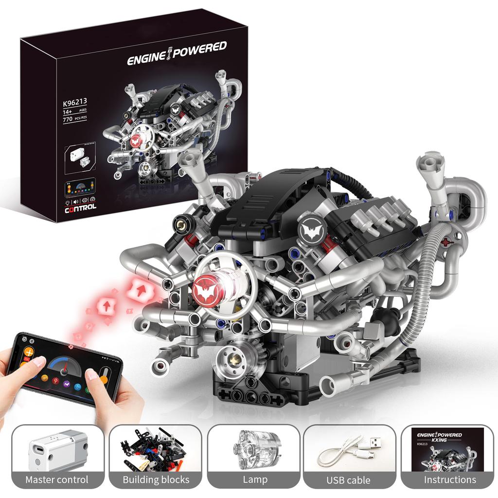 V12 Aircraft Engine Building Blocks Toys Set, Mechanical Engine Model Assembly Ornaments, Children And Adults Birthday Gift