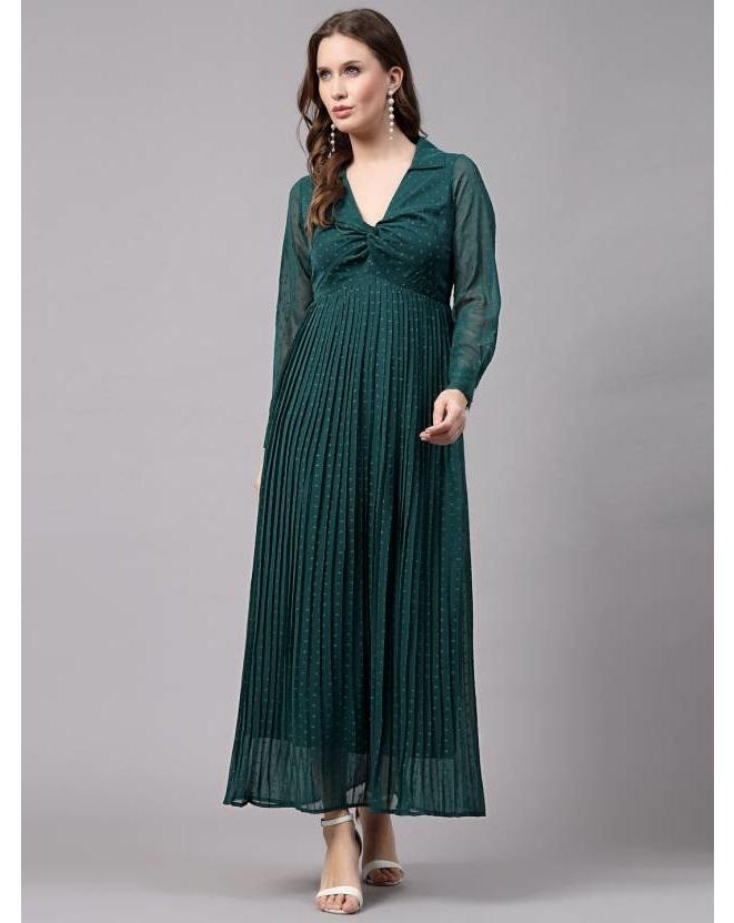 Women Fit and Flare Dark Green Dress