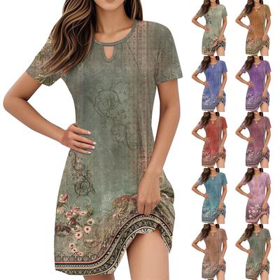 Женские винтажные повседневные платья с цветочным принтом и коротким рукавом для выпускного вечера