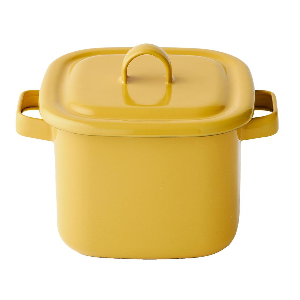 365methods Square Enamel Multipot Storage Container Small Pot IH Gas Fire Compatible with Lid Yellow