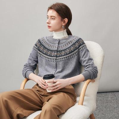 Женский кашемировый кардиган Komom Boka с узором Fair Isle и круглым вырезом