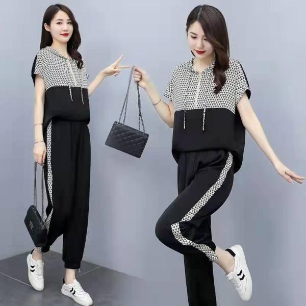 Женский весенне-летний прохладный и дышащий костюм с капюшоном и полумолнией, офисный повседневный костюм, топ с рукавами из 5 предметов + брюки из 7 предметов, комплект из 2 предметов