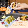 3Pcs Silicone Taco Holder Set Reusable Taco Serving Plate with Divider & Dip Bowl Non-slip Taco Tray for Gathering Party Dinner