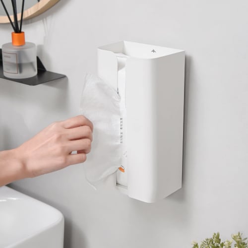 Rectangular Wall-mounted Tissue Holder/paper Holder with One-handed Tear-off for Kitchen, Bathroom, and Sink Storage (white)