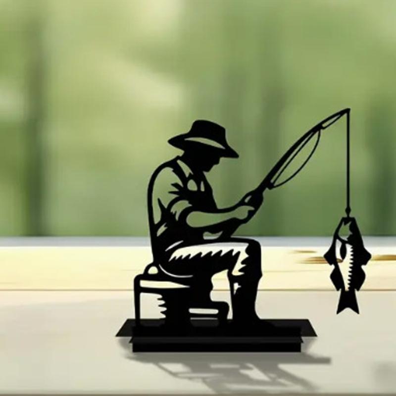 Artistic Metal Fisherman Figurine Indoor Outdoor Decorative Gift For Fishing Hobbyists And Home Decoration