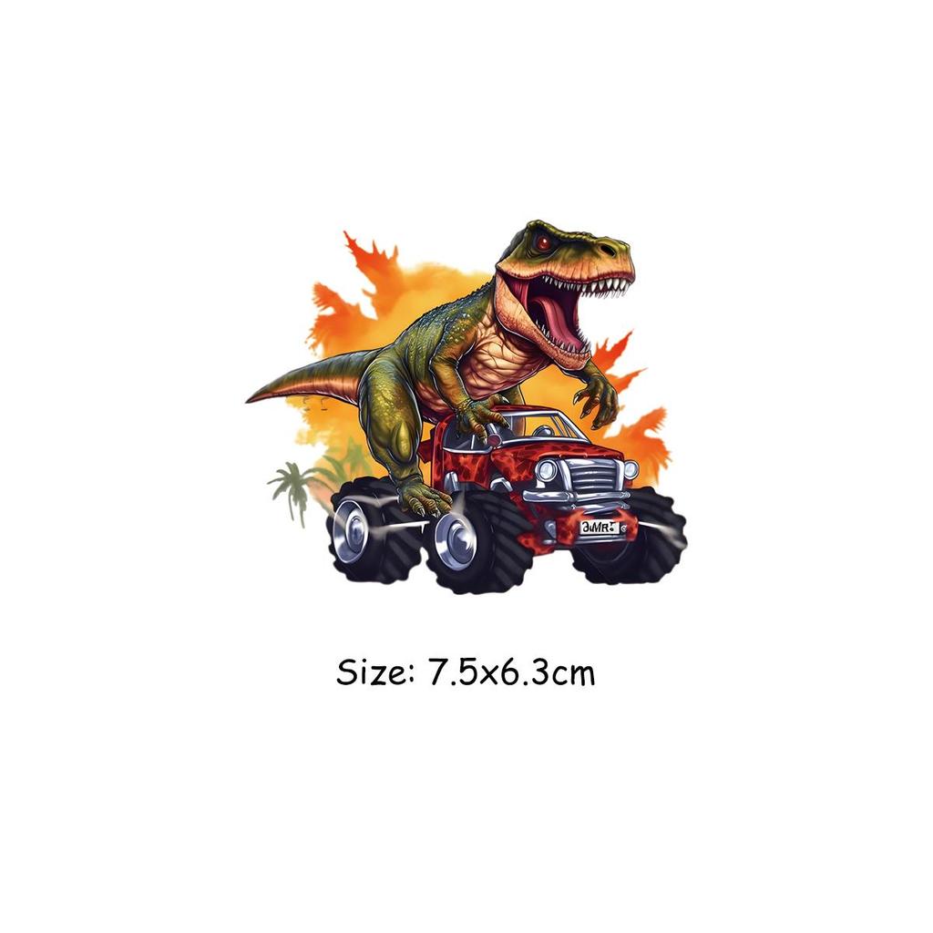 Нашивки с динозаврами, мультяшный грузовик, термоклейкая передача, художественные ремесла, глажка одежды, аппликация, аксессуары «сделай сам», железные нашивки с животными