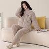 Пижама женская зимняя коралловый флис с подкладкой трехслойная утолщенная флисовая зимняя фланелевая теплая домашняя одежда комплект воротник-стойка