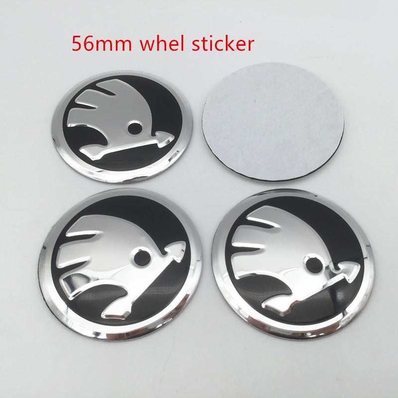 GAM1 4pcs 56mm 60mm 65mm 68mm black/green For Skoda Car emblem Wheel hub Center Cap Badge covers sticker Decals Styling accessories