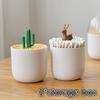 Creative Toothpick Holder Plastic Cotton Swab Holder with Cute Mini Cactus Trees Rabbit Table Accessories Home Decor