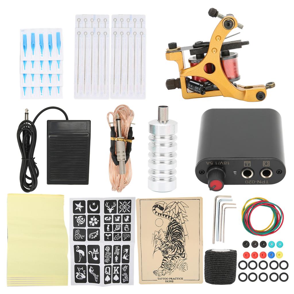 Professional Tattoo Kit Tattoo Power Supply Practice Skin Elastic Band Set for Beginners 90‑265VUS
