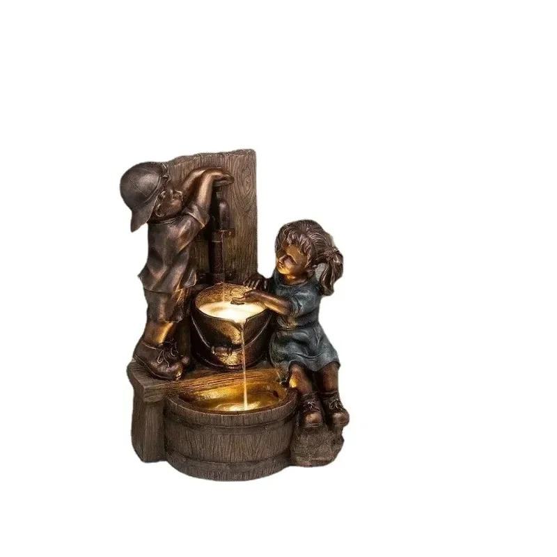 Креативные мальчик и девочка, водные игровые украшения, скульптуры, ретро, садовые, садоводческие поделки, домашний декор, новые продукты, наружное украшение