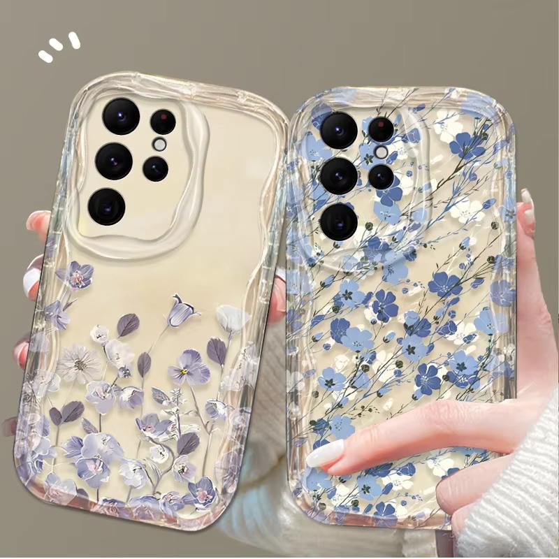 Роскошный Чехол с Цветочной Волной на Весь Экран Для Samsung Galaxy S25 S24 Ultra S23 S22 S21 S20 Plus FE A56 A16 A15 A34 A35 A55 A54