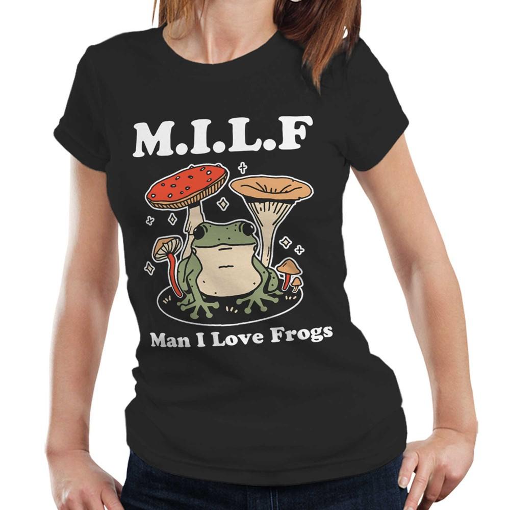 НОВЫЙ MILF Футболка Мужская Я Люблю Лягушек Полуприлегающая Женская Коттеджкор Лягушачий Ретро Унисекс Футболка
