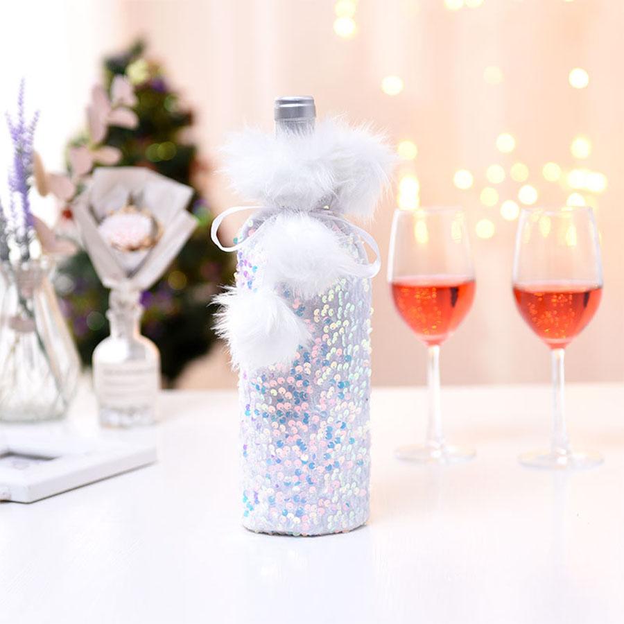Christmas Wine Decorations for Home Sequin Cloth Wine Bottle Cover Snowman Stocking Gift Holders Xmas Navidad Decor New Year