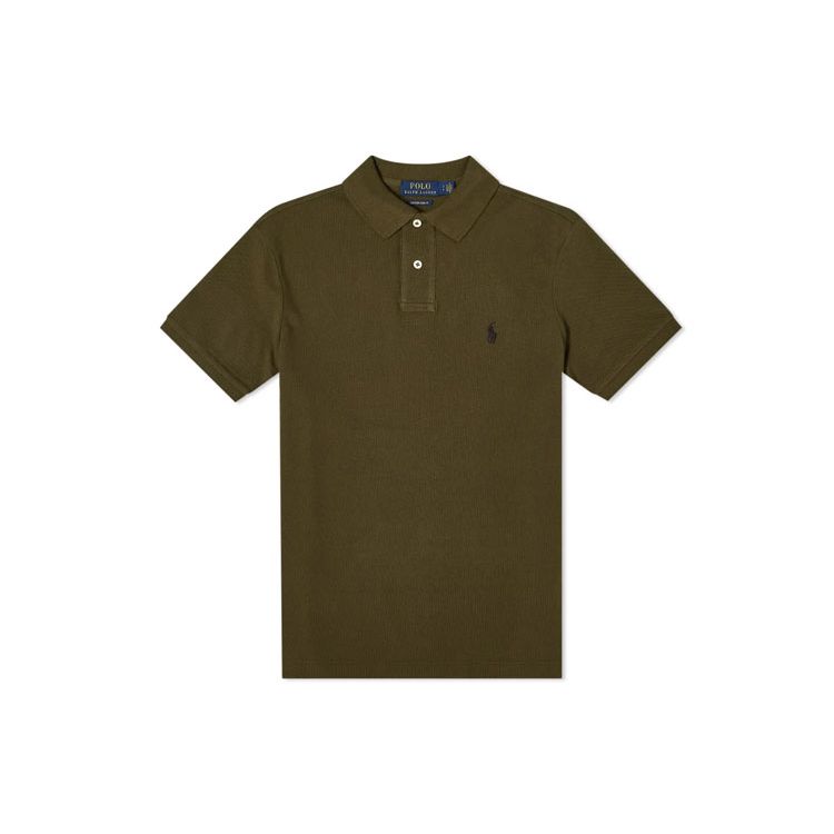 Polo Ralph Lauren Вышитый логотип Однотонная футболка-поло с коротким рукавом Мужские топы Военно-зеленый 710680784-197