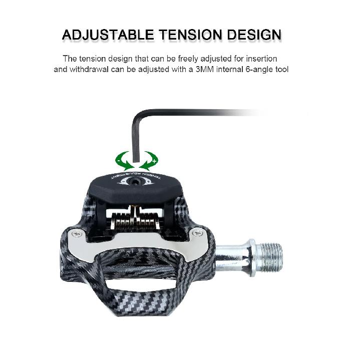 RACEWORK Road Bike Pedal Carbon Fiber Pattern Ultra Light Bearings Pedal For SPD Keo Self-Locking Bicycle Professional Pedals