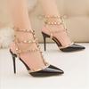 Summer Luxury Women's Pointed Heels Pointed Toe Studs Fashionable Thin Nude Heels Brand Designer Sexy Sandals Heels for Women