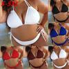 Женский большой размер, сплошной цвет, бикини с подвесным вырезом на бретелях, разделенный купальник, купальный костюм