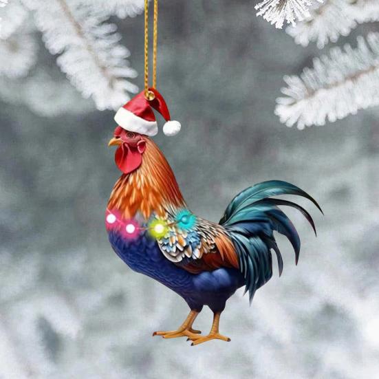 6 шт. Рождественское украшение в виде петуха 2D акриловая рождественская шапка подвеска в виде курицы сезонное
