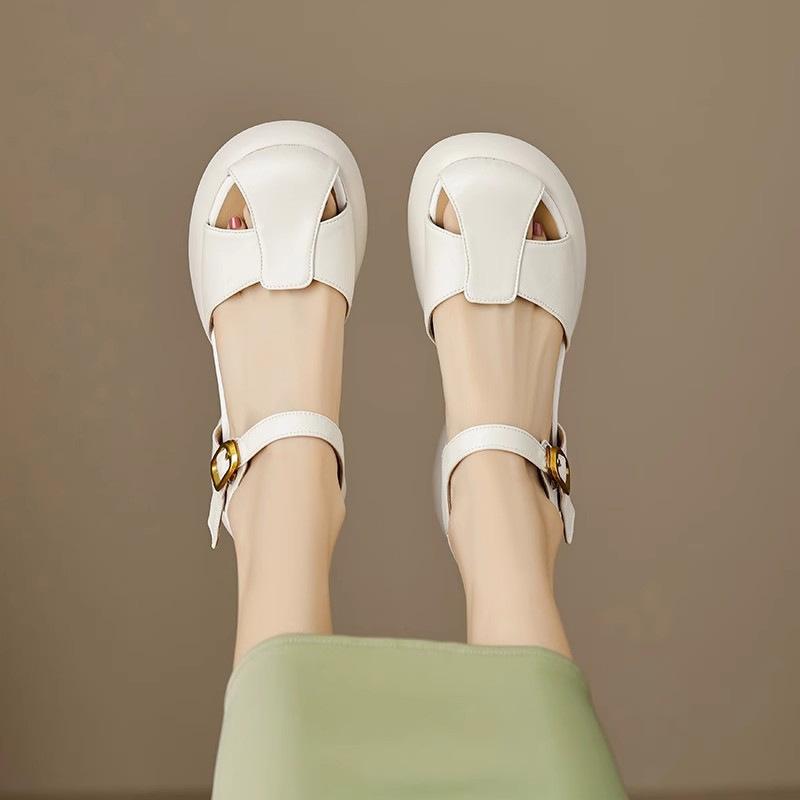 Not Tired of Stepping On Shit, Feet Soft Leather Bag Head Sandals Women's 2025 New Summer Platform Women's Shoes Thick Heel High Heels