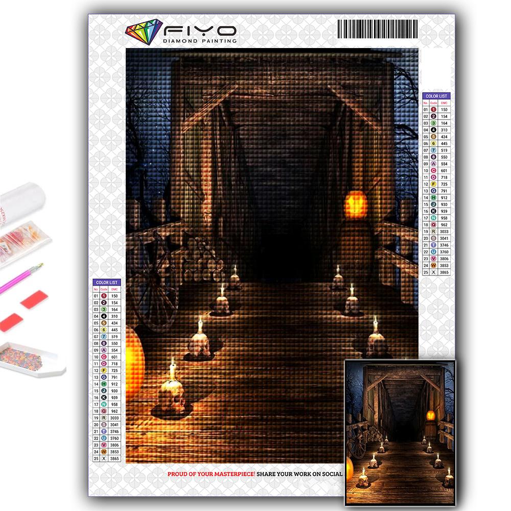 5D DIY Diamond Embroidery Halloween Scary Pumpkin And Castle Diamond Painting Mosaic Home Decoration