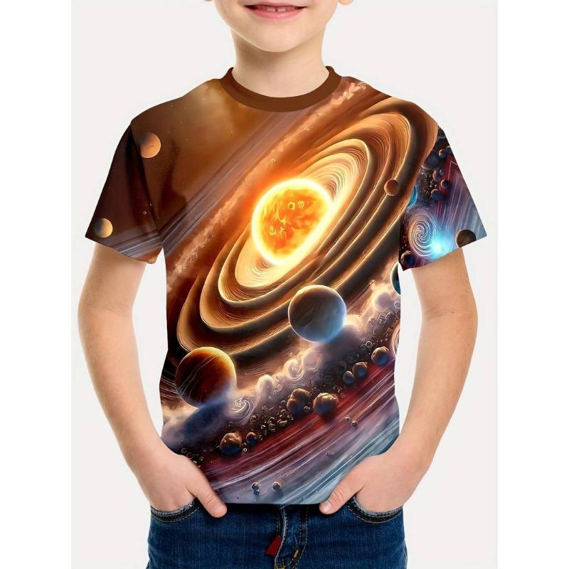 Футболка с принтом Planet Series, цифровая 3D-печать, летний детский топ с круглым вырезом и короткими рукавами