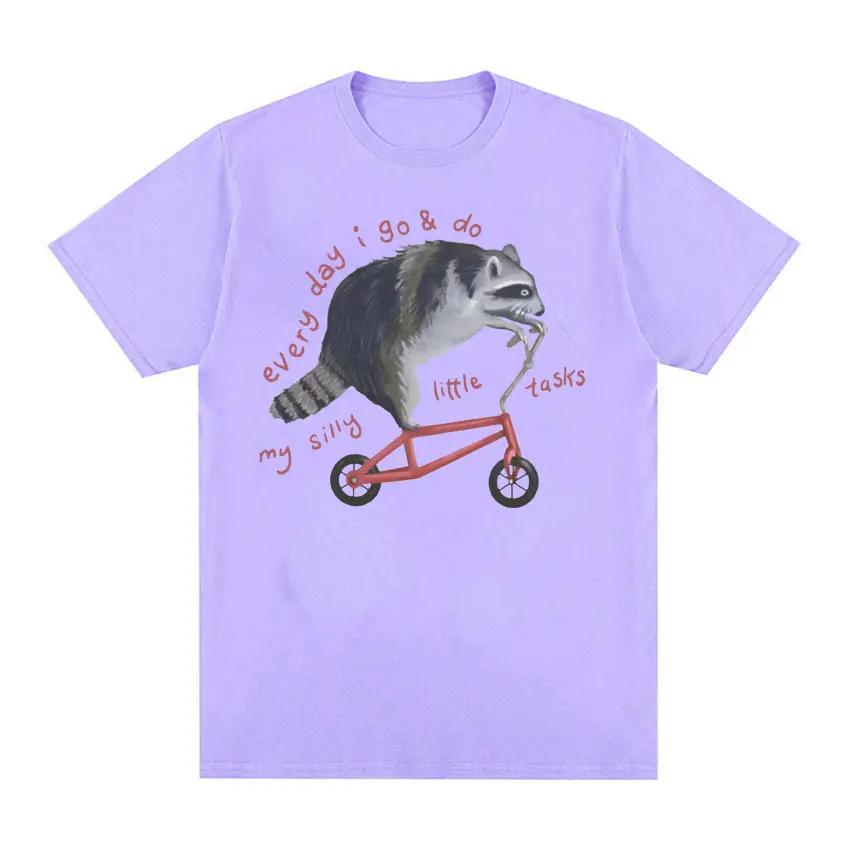 Funny Raccoon on Bicycle Meme T Shirts Men Women's Casual Vintage Cartoon T Shirt Summer Cotton Humor Short Sleeve T-shirts Tops