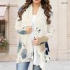 Women Plus Size Long Sleeve Open Front White Printed Cardigan Draped Collar Curved Hem