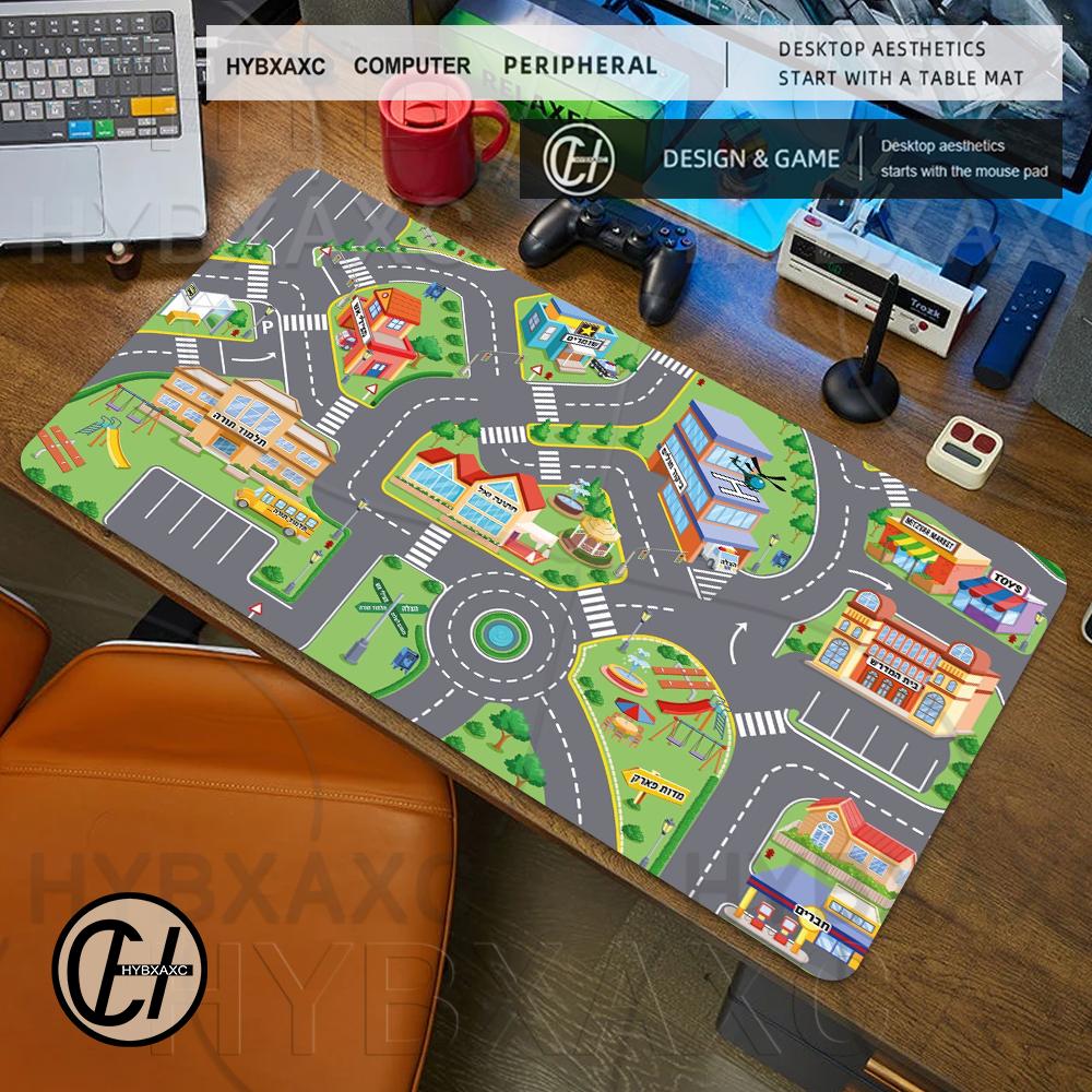 1Pc Gaming Setup Accessories City Road Cartoon Mouse Pad Large Desk Mat City Carpet Nostalgia Mousepad Gamer Computer Table Mats