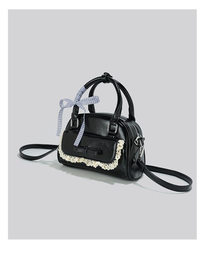 JIAERDI Sweet Cute Pink Messenger Bag Women Harajuku Lace Bow Chic Handle Boston Crossbody Bags Ladies Retro Bowling Bag Y2k