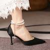Women Stiletto Pumps Fashion Design Black White Casual Wedding Party Pearl Butterfly Strap High Heels Ladies Sexy Shoes