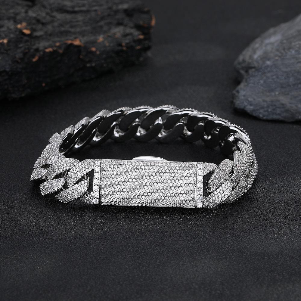 11MM full zircon beveled Cuban chain necklace hip-hop style zircon necklace bracelet 1111 summer trend single item