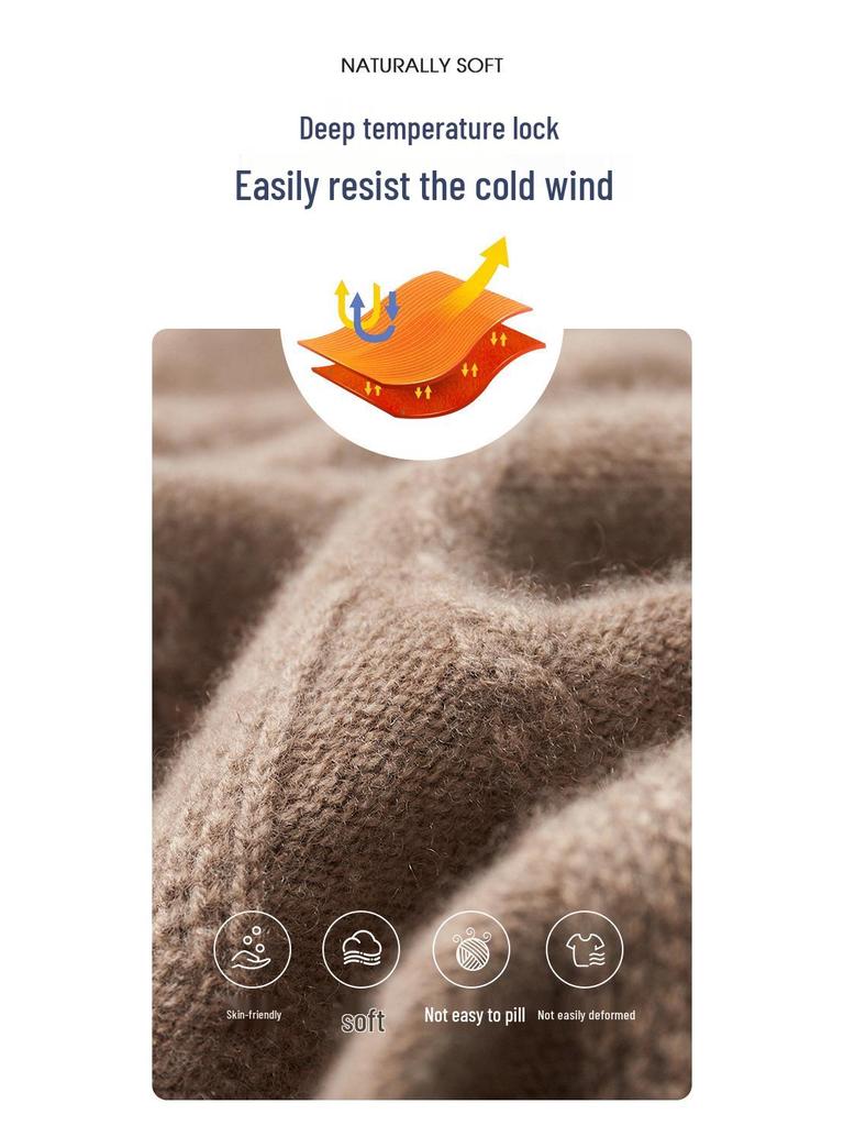 Мужской утолщенный свитер с круглым вырезом из чистого кашемира - Теплый шерстяной вязаный пуловер для осени и зимы