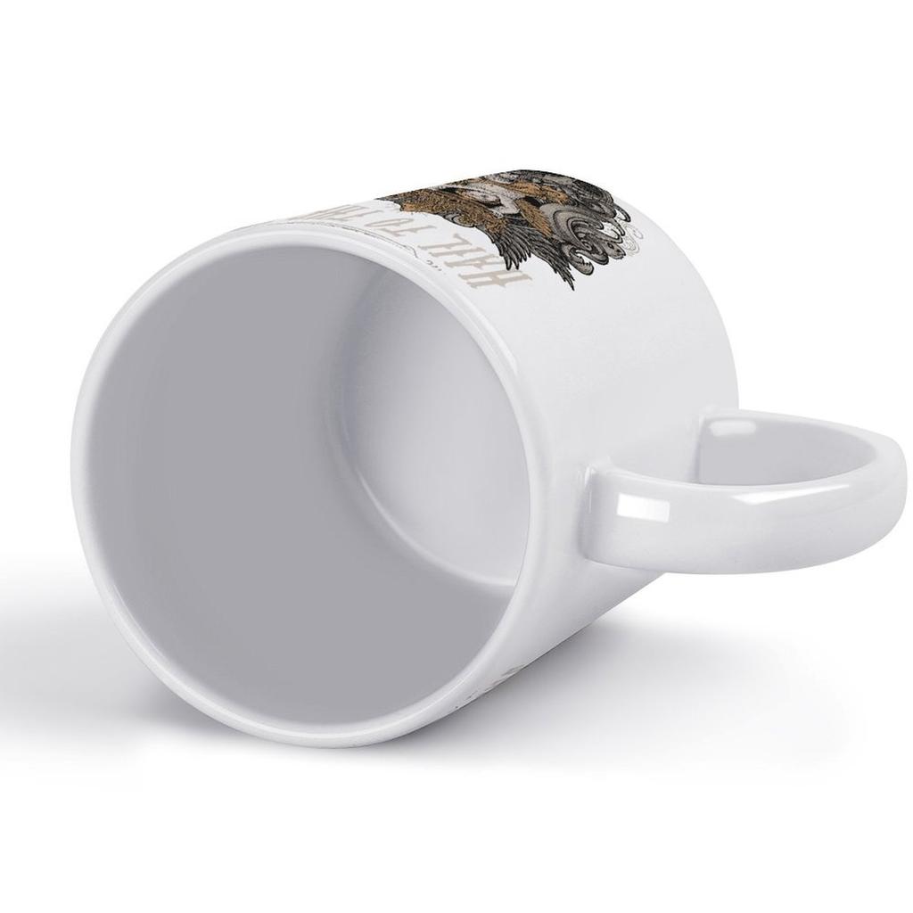 11oz White Ceramic Coffee Cup with Smooth Handle and Printed Design on Both Sides, Perfect for Kitchen and Work Drink Routine