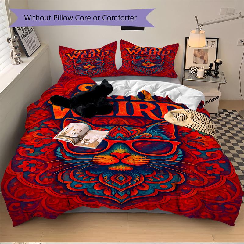3pcs Stay Weird Cat Duvet Cover Set, Soft Comfortable Duvet Cover,Guest Room (1*Duvet Cover + 2*Pillowcase, Without Core) yy251104167